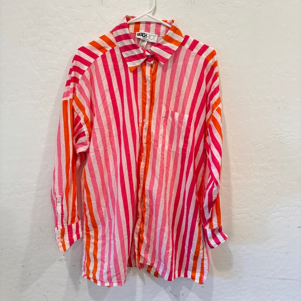 Beach Riot Alexa Striped Button Down Shirt Women’s L/XL Colorful Vacation Beach